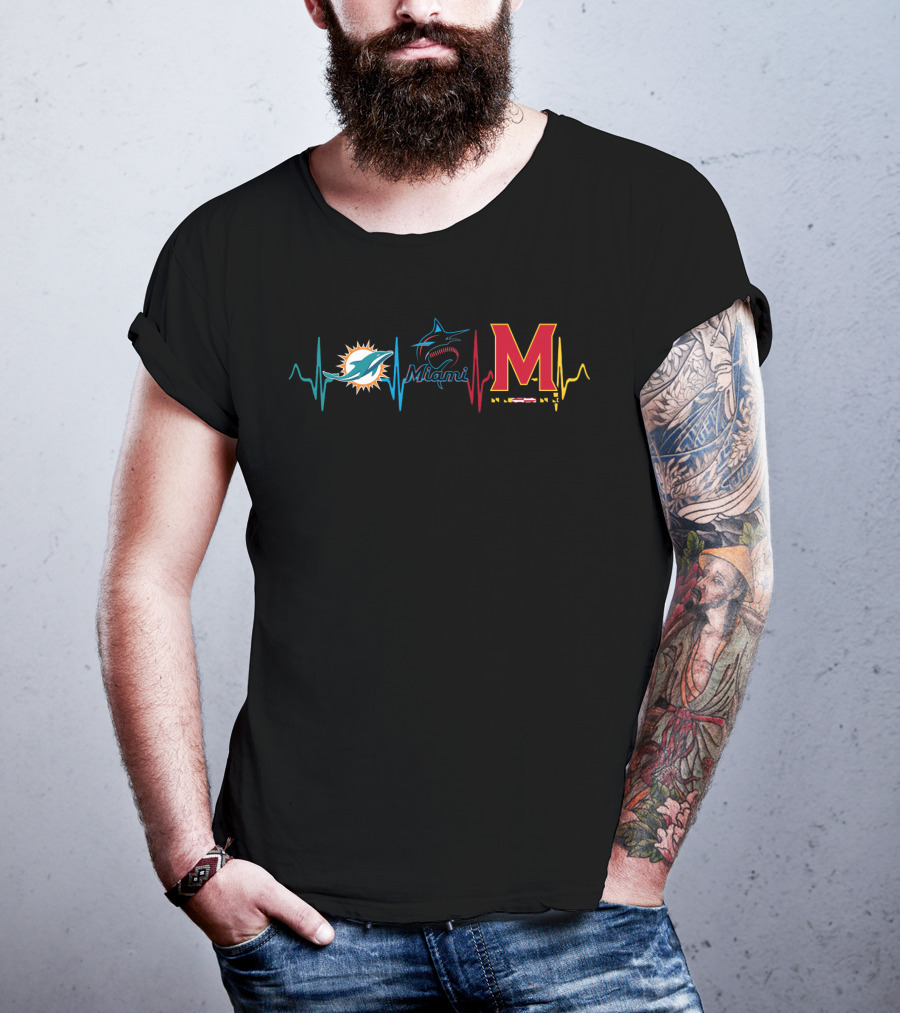 Miami Dolphins Marlins Maryland Terrapins Heartbeat T-Shirt
