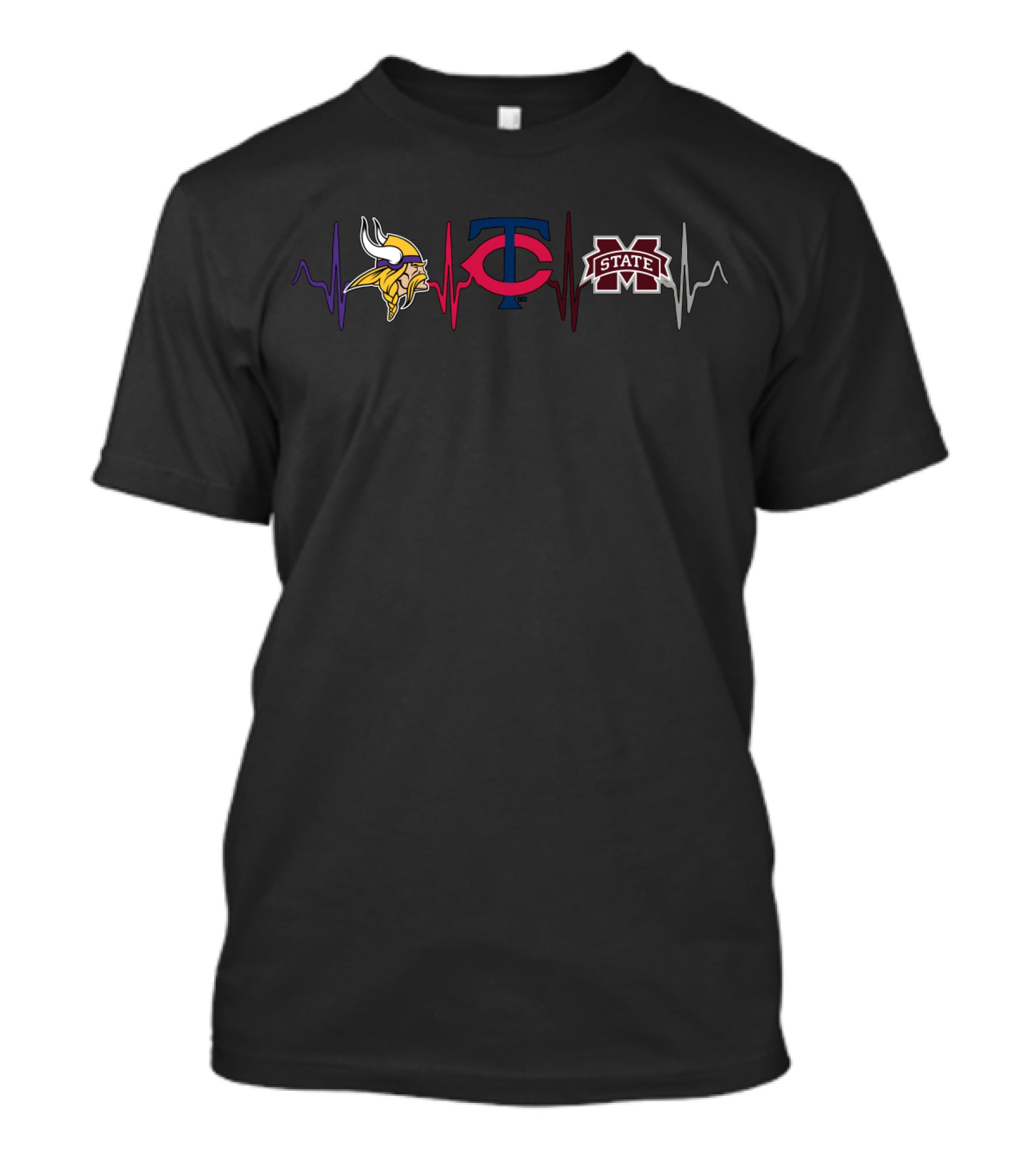 Love Vikings Twins Mississippi Bulldogs Heartbeat T-Shirt