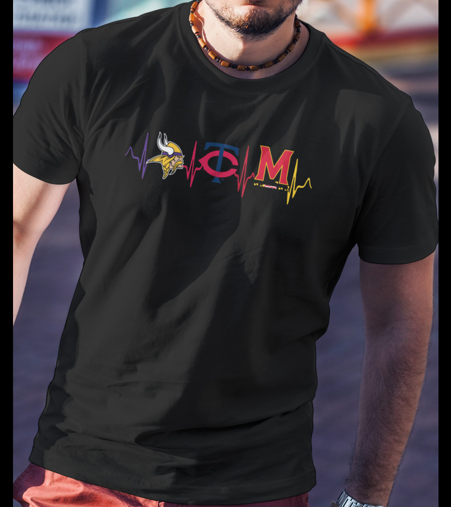 Love Minnesota Vikings Minnesota Twins University Maryland Terrapins Heartbeat Icons T-Shirt