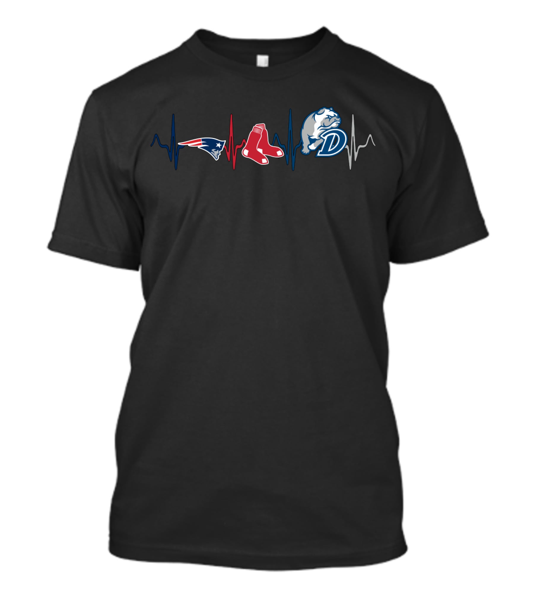 Patriots Red Sox Bulldogs Heartbeat T-Shirt