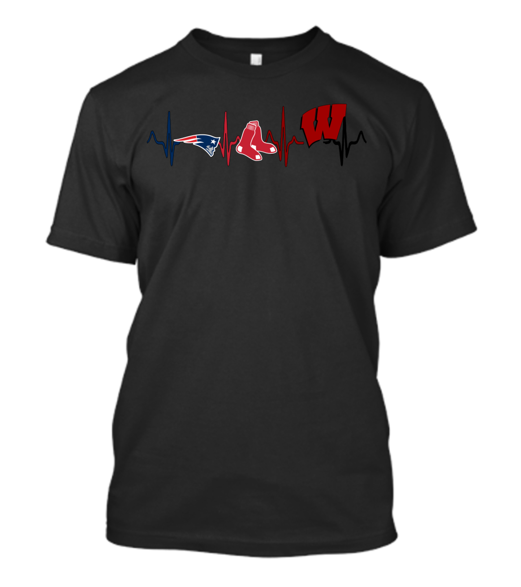 Love Patriots Red Sox Wisconsin Badgers Heartbeat Line T-Shirt