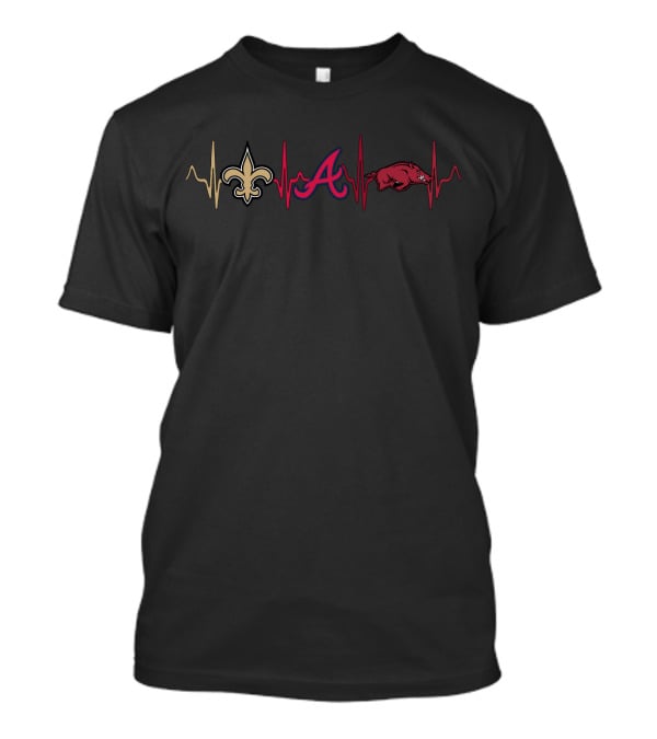 Love Saints Braves Razorbacks Heartbeat T-Shirt