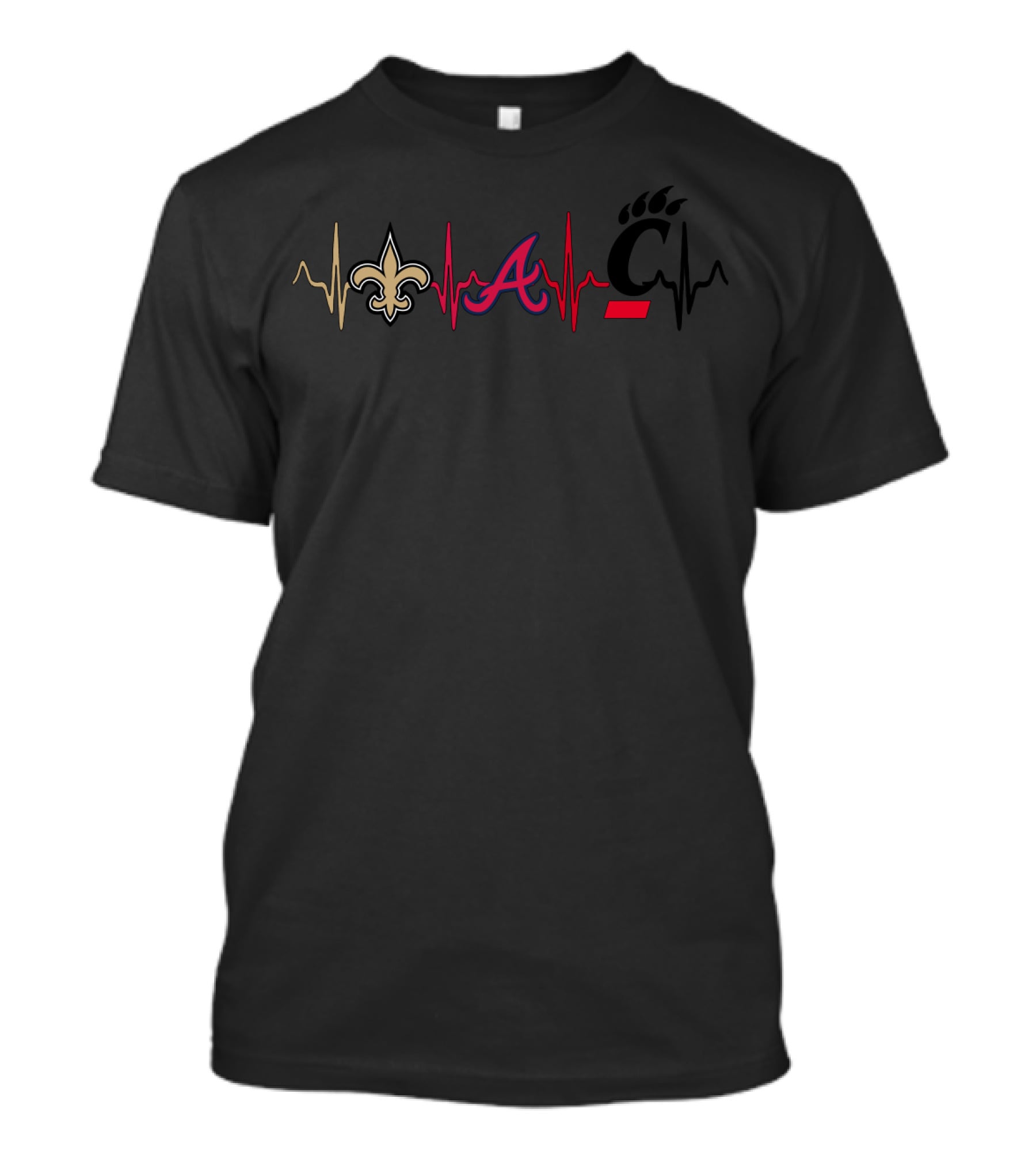 Love Saints Braves Cincinnati Bearcats Heartbeat T-Shirt