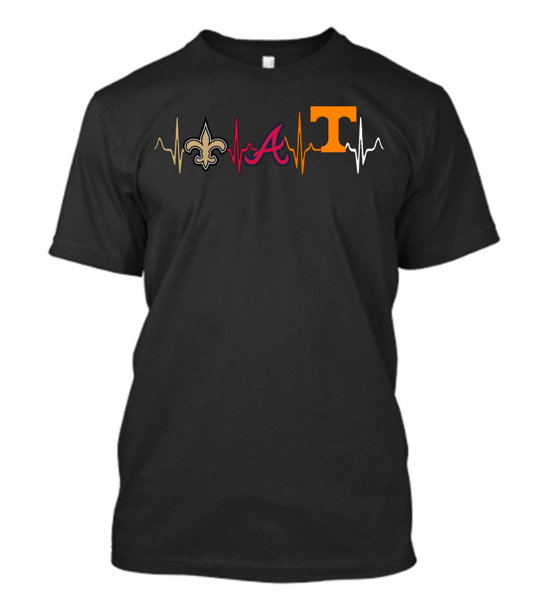 Love New Orleans Saints Atlanta Braves Tennessee Volunteers Heartbeat T-Shirt