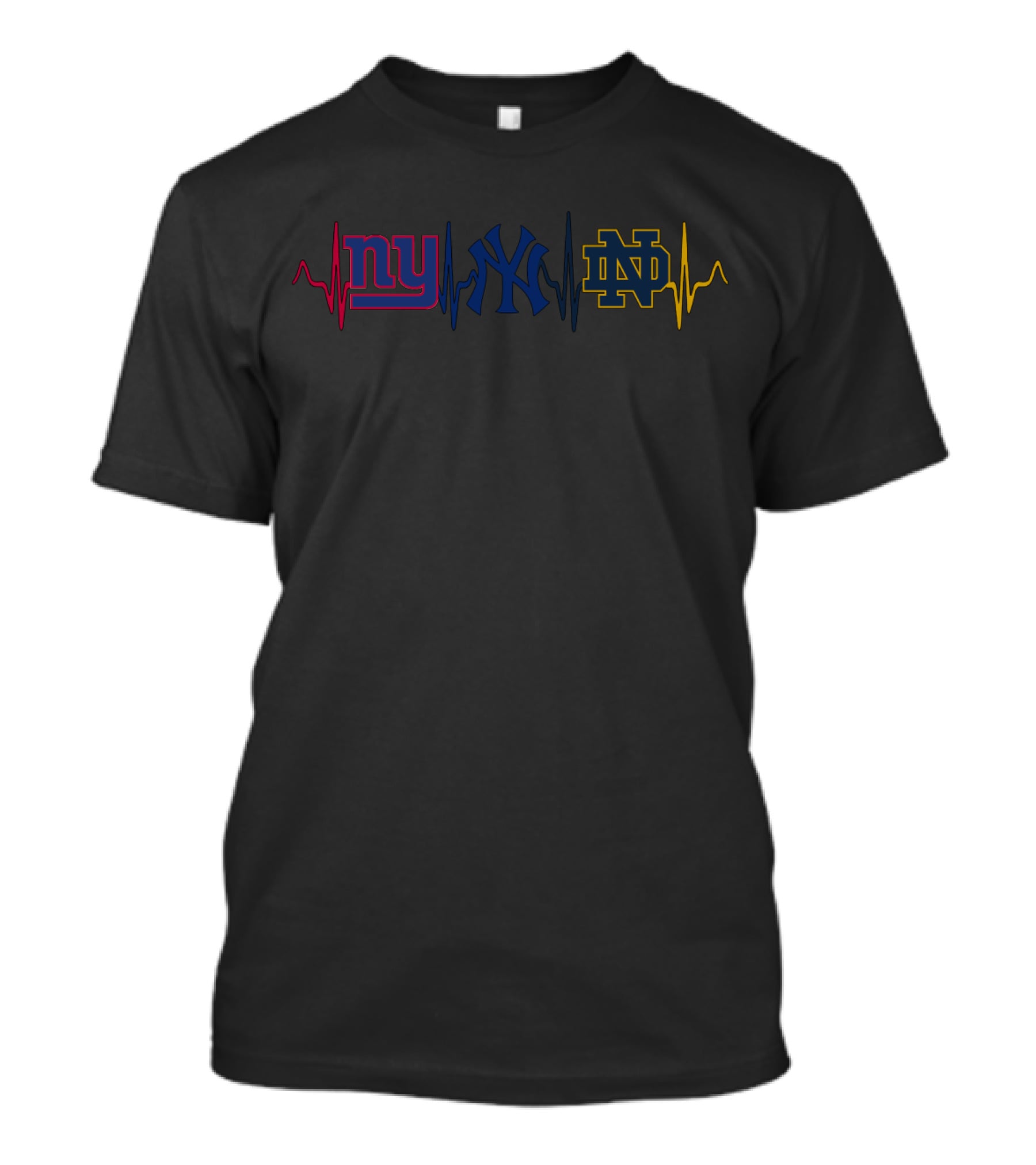 Love New York Giants Yankees Notre Dame Fighting Irish Heartbeat T-Shirt