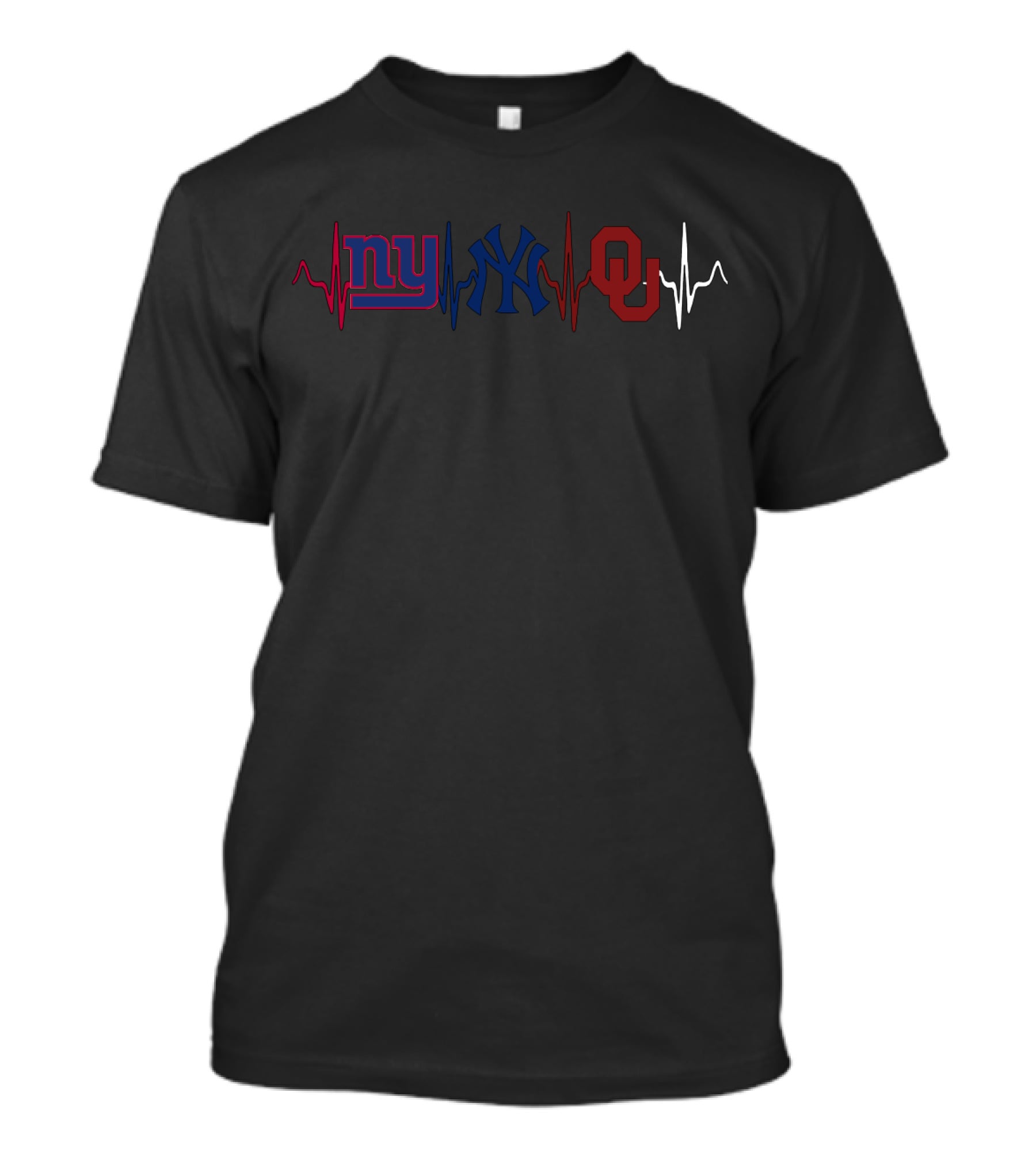 New York Giants Yankees Oklahoma Sooners Heartbeat T-Shirt