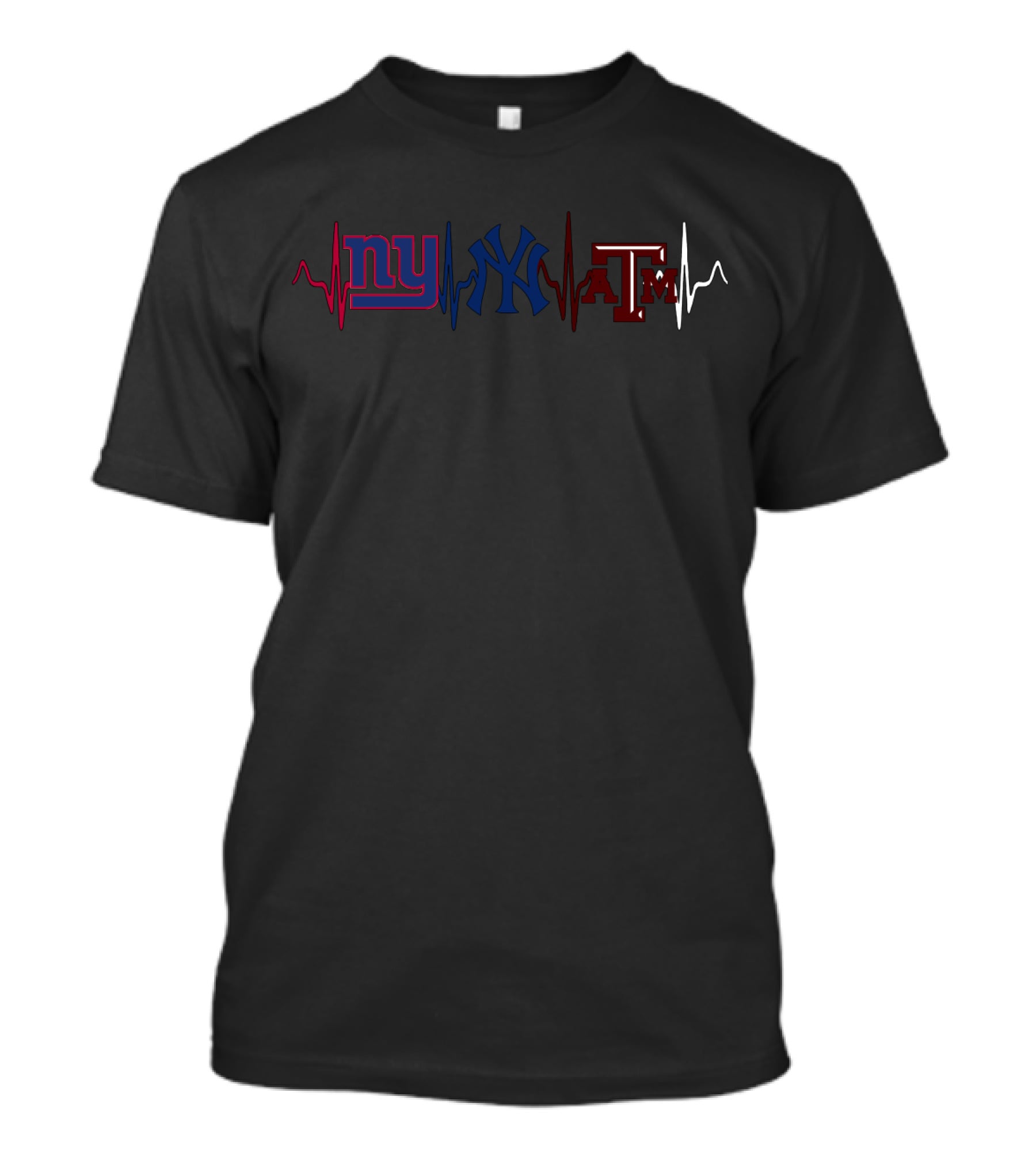 Love New York Giants Yankees Texas A&M Heartbeat T-Shirt