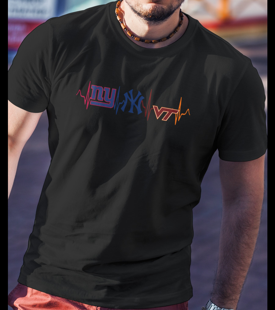 Ny Giants Yankees Vt Hokies Heartbeat T-Shirt
