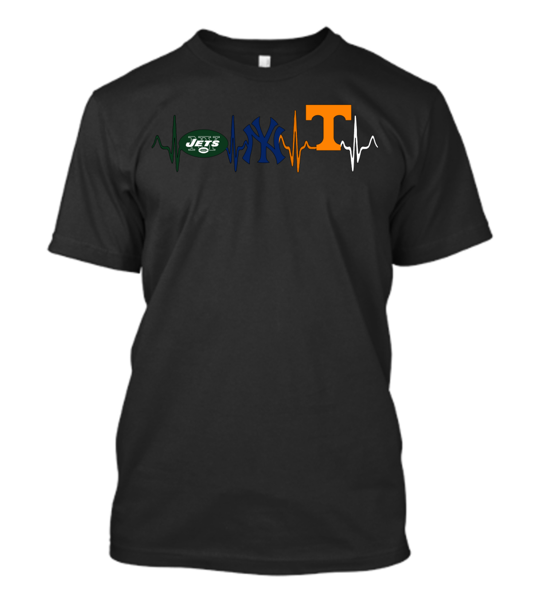 Love Jets Yankees Volunteers Sports With Heartbeat T-Shirt