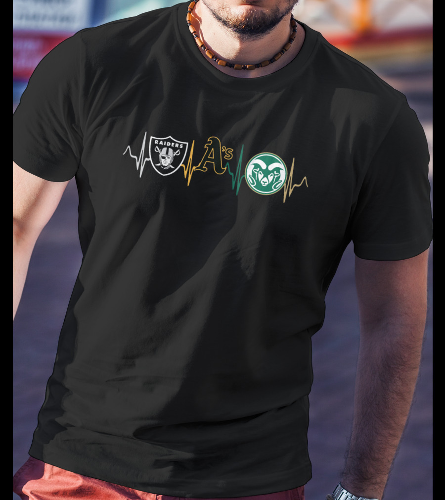 Las Vegas Raiders Oakland Athletics Colorado State Rams Fan Heartbeat T-Shirt