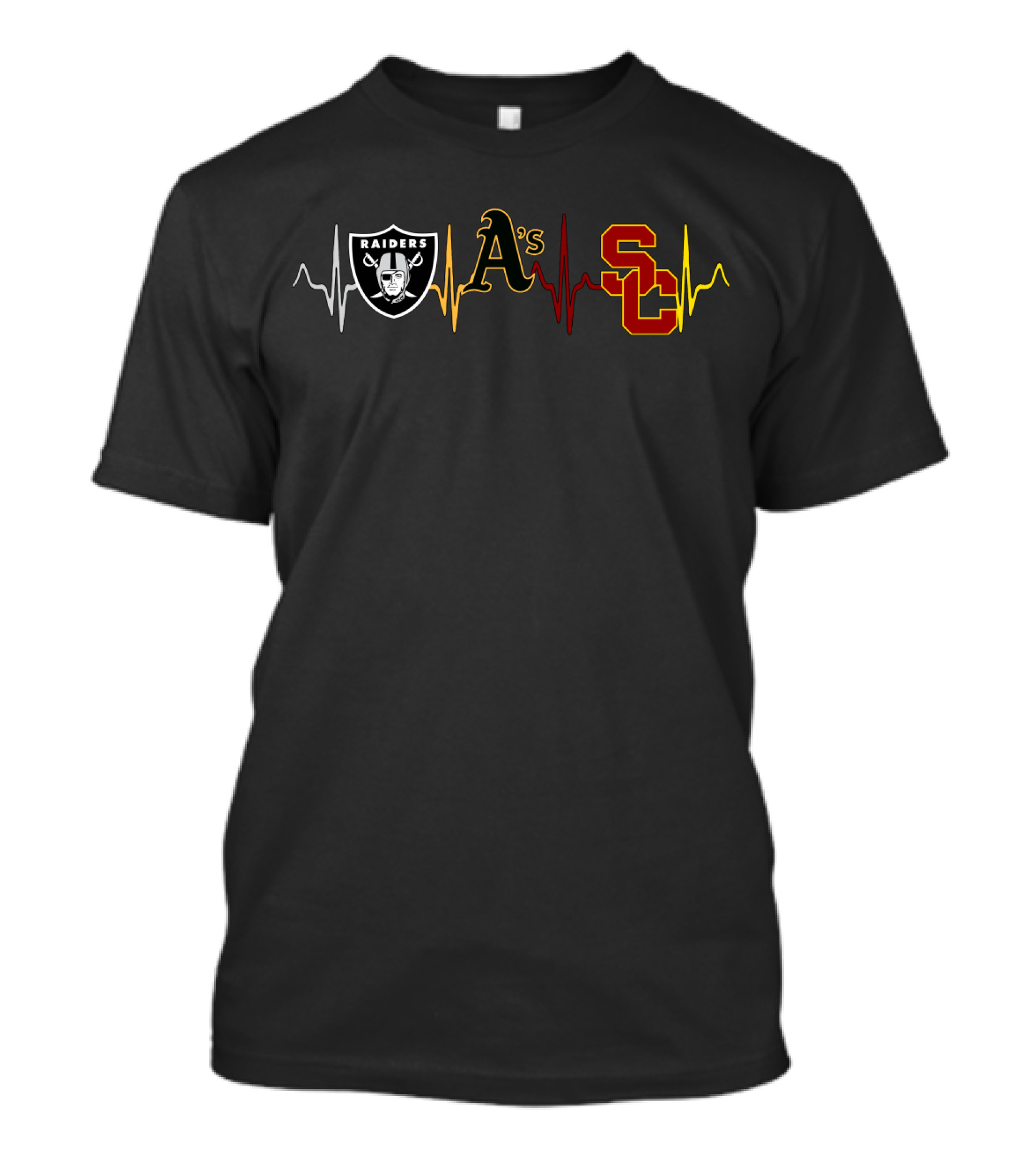 Raiders Athletics A's Usc Love With Heartbeat Icons T-Shirt