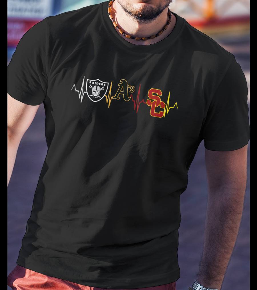 Raiders Athletics A's Usc Love With Heartbeat Icons T-Shirt