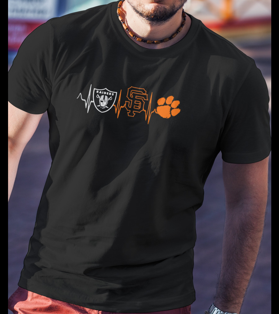 Raiders Giants Sf Clemson Paw Heartbeat T-Shirt