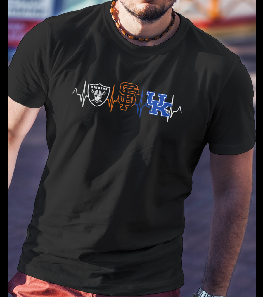 Love Raiders Giants Kentucky Wildcats Heartbeat T-Shirt