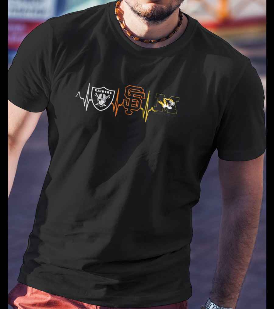 Raiders Giants Missouri Tigers Heartbeat T-Shirt