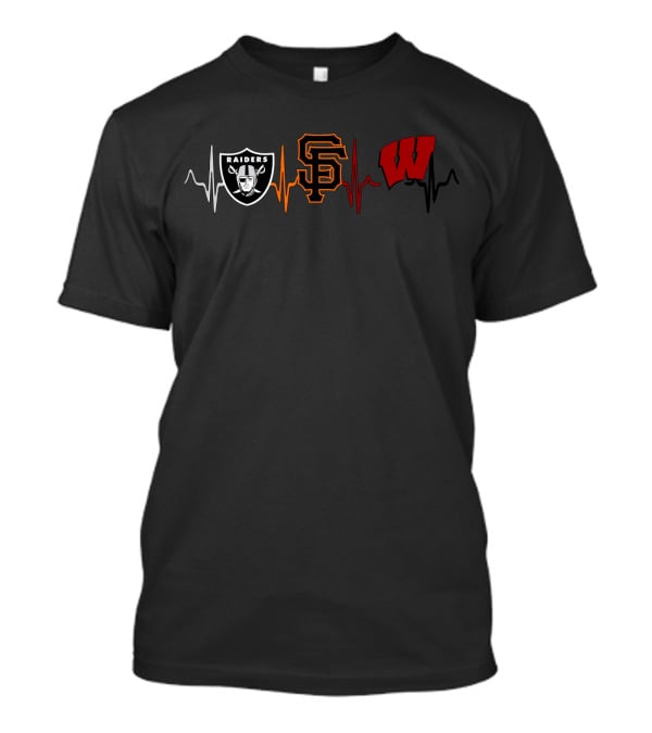Raiders San Francisco Giants Wisconsin Badgers Heartbeat T-Shirt