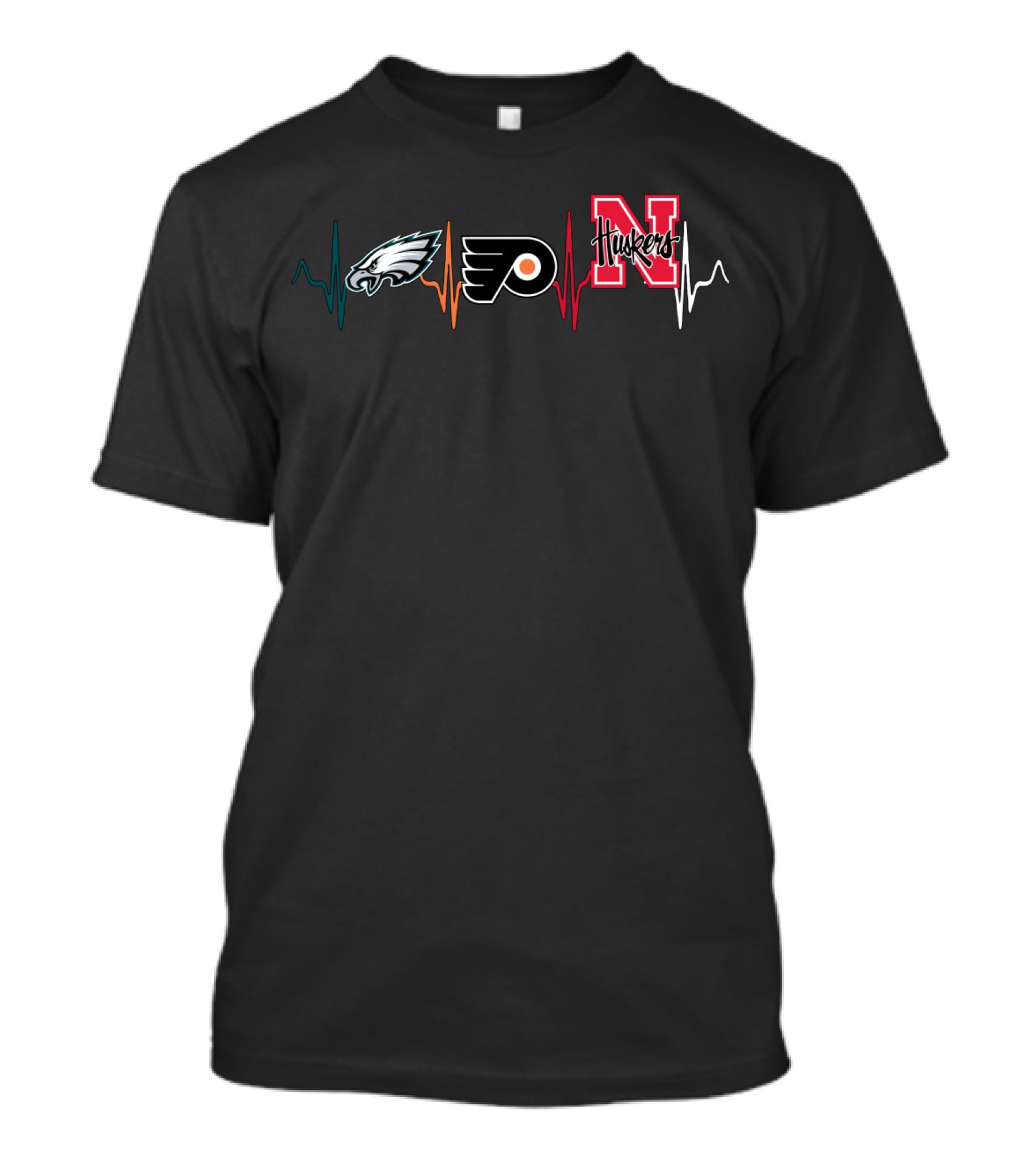 Philadelphia Eagles Flyers Nebraska Cornhuskers Heartbeat T-Shirt