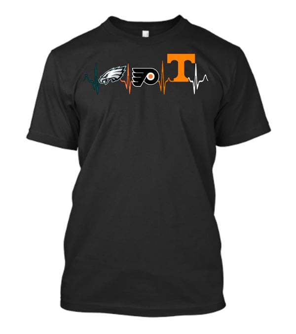 Philadelphia Eagles And Flyers Love With Tennessee Volunteers Heartbeat T-Shirt