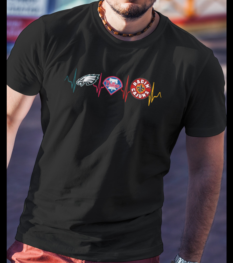 Eagles Phillies Ragin Cajuns Heartbeat T-Shirt