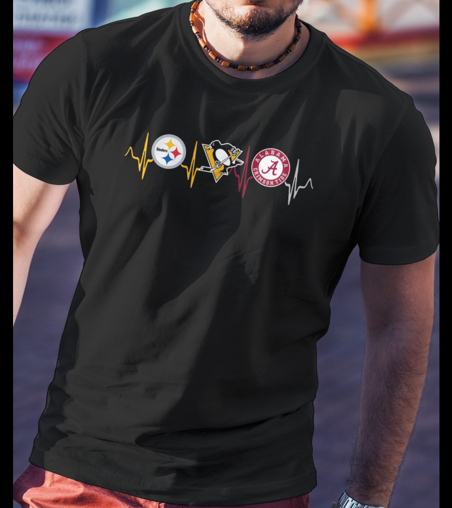 Steelers Penguins Alabama Crimson Tide Heartbeat Lines T-Shirt
