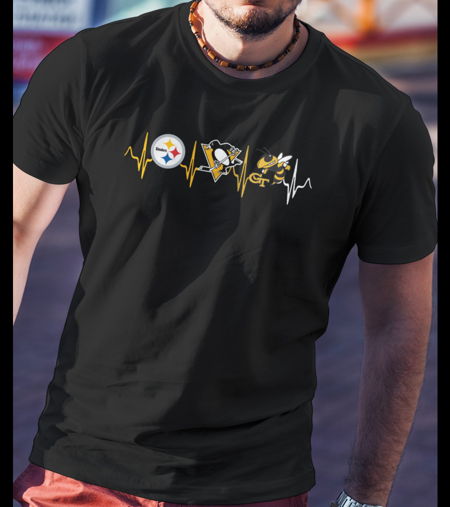Steelers Penguins Georgia Tech Buzz Heartbeat T-Shirt