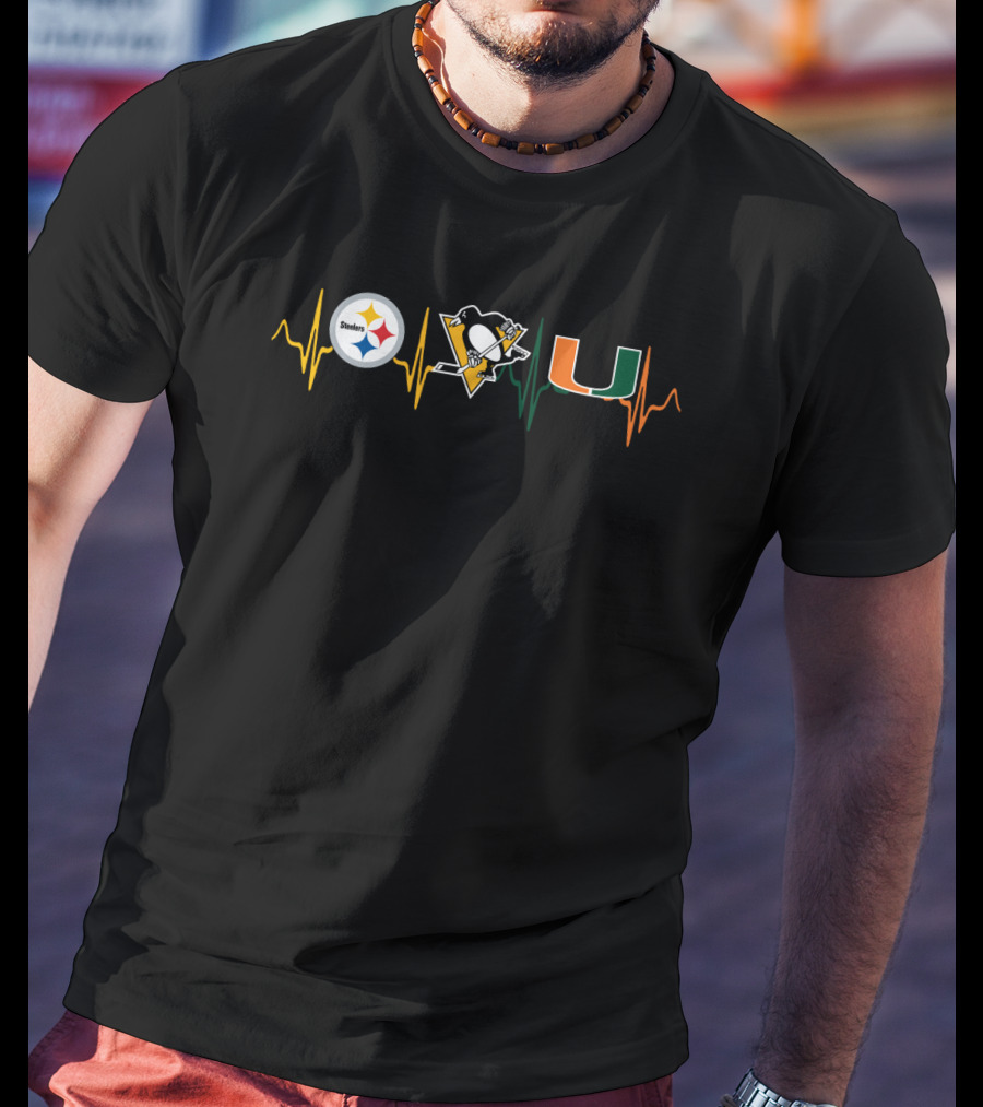 Steelers Penguins Miami Hurricanes Heartbeat T-Shirt