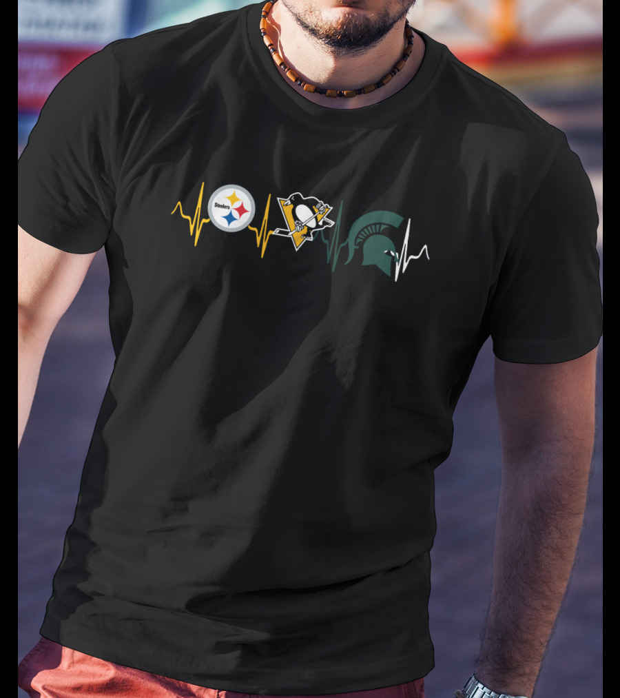 Steelers Penguins Michigan State Spartans Heartbeat Fans Mss T-Shirt