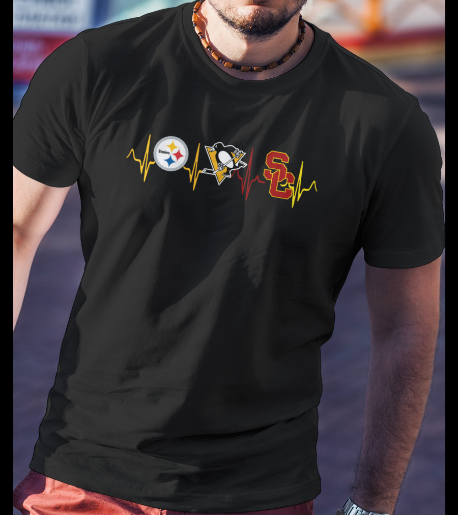 Steelers Penguins Usc Heartbeat T-Shirt