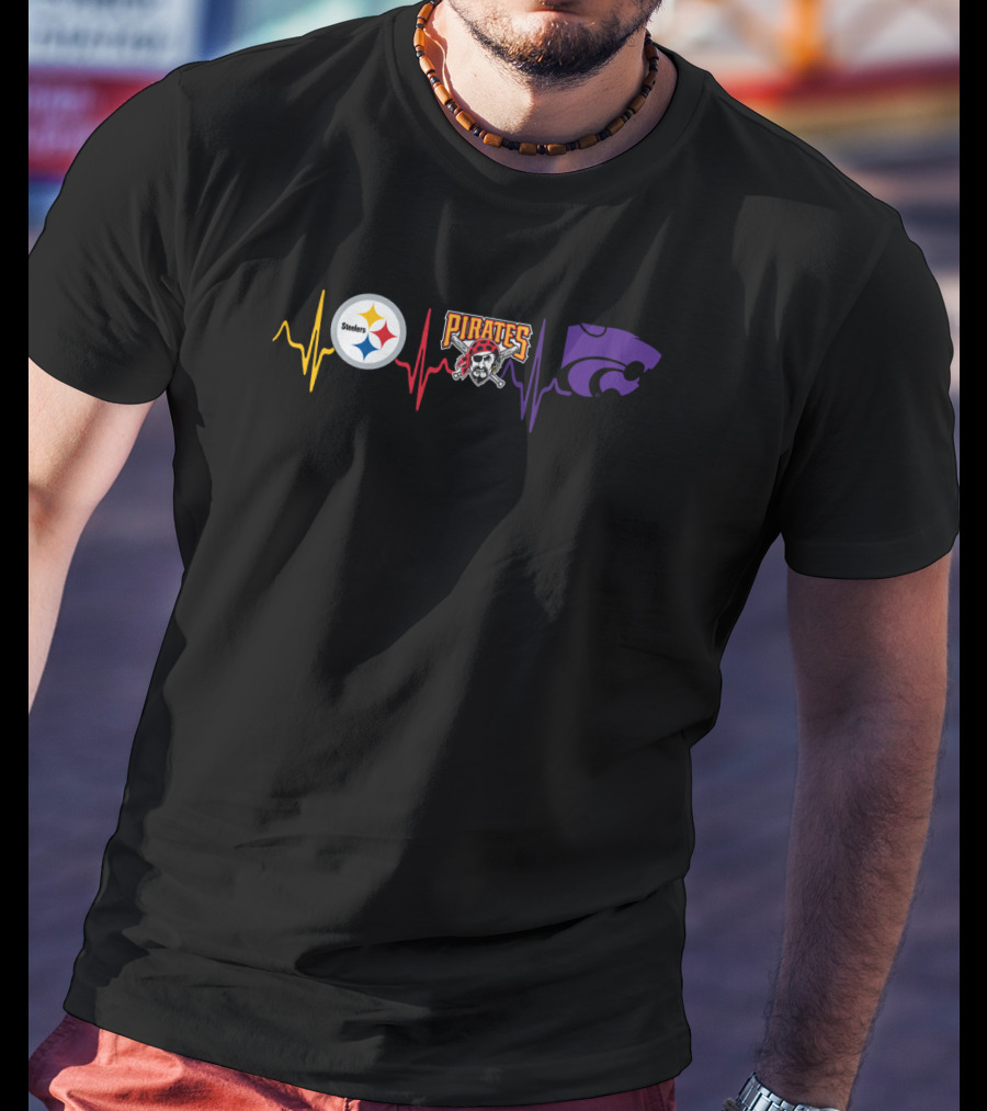 Steelers Pirates Kansas State Wildcats Heartbeat T-Shirt