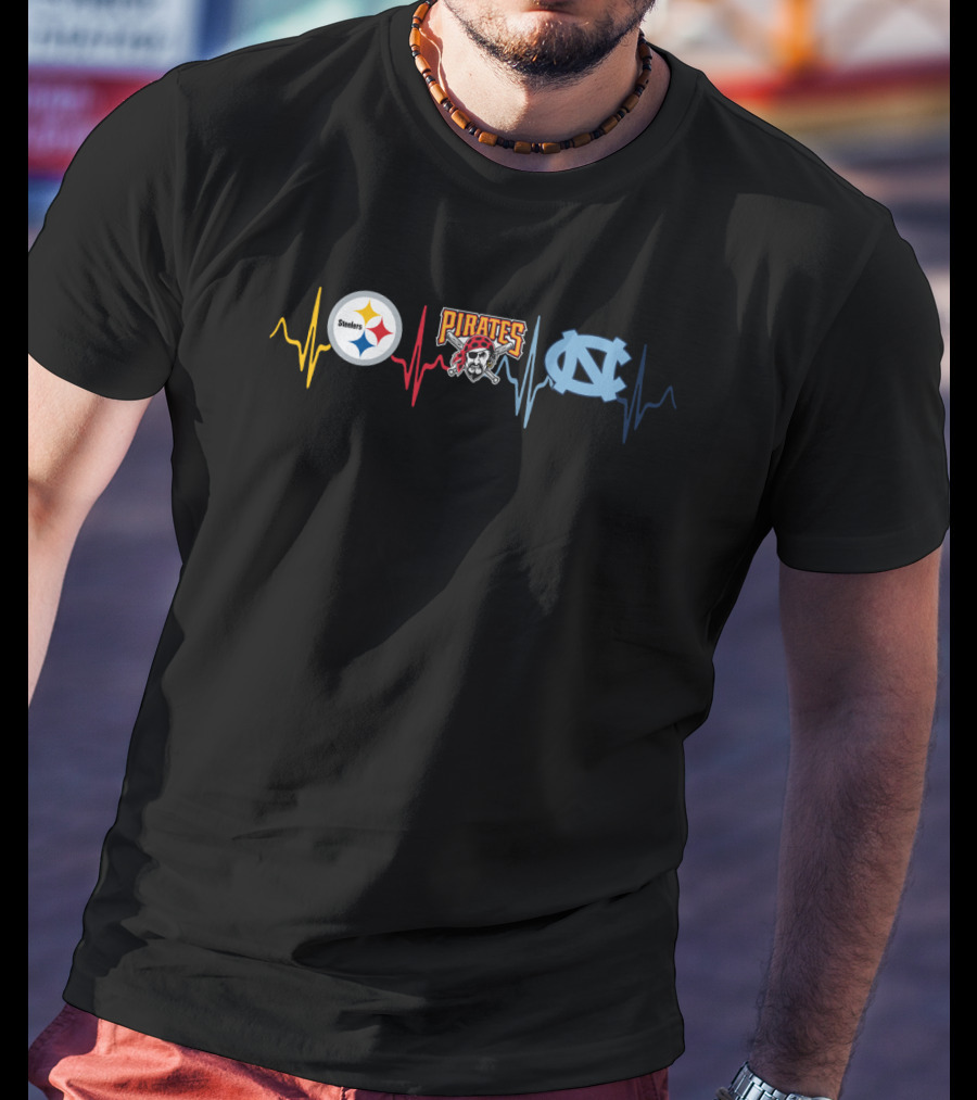 Love Steelers Pirates North Carolina Tar Heels Logos T-Shirt