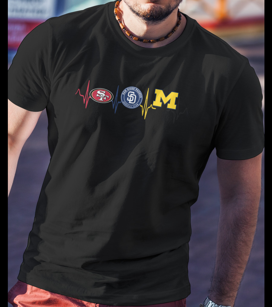 San Francisco 49ers San Diego Padres Michigan Wolverines Heartbeat T-Shirt