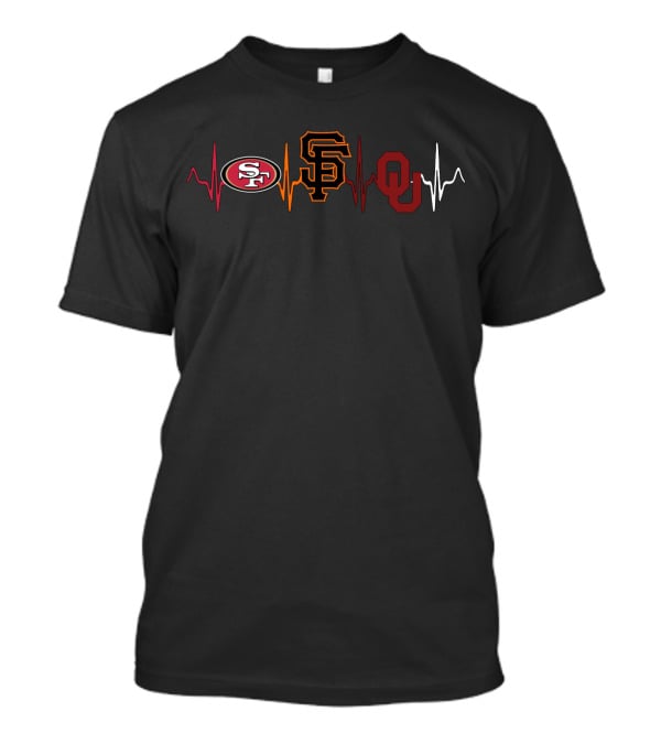 Love 49ers Giants Oklahoma Sports Heartbeat T-Shirt