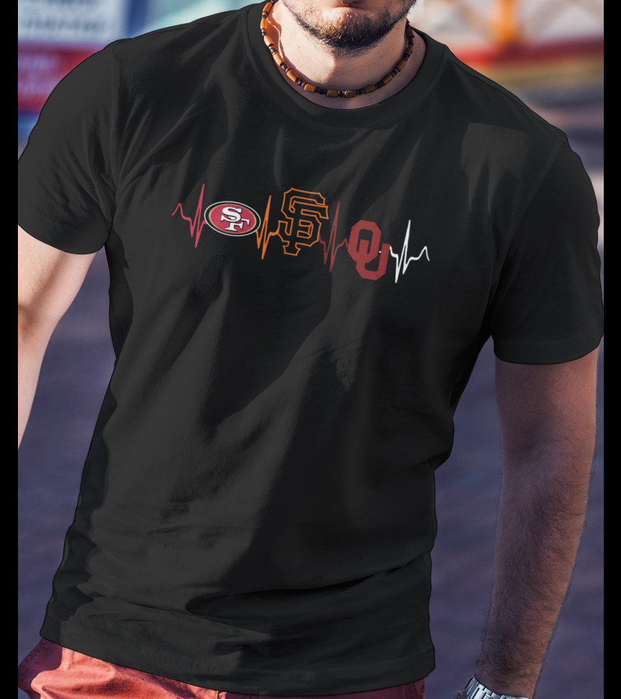 Love 49ers Giants Oklahoma Sports Heartbeat T-Shirt