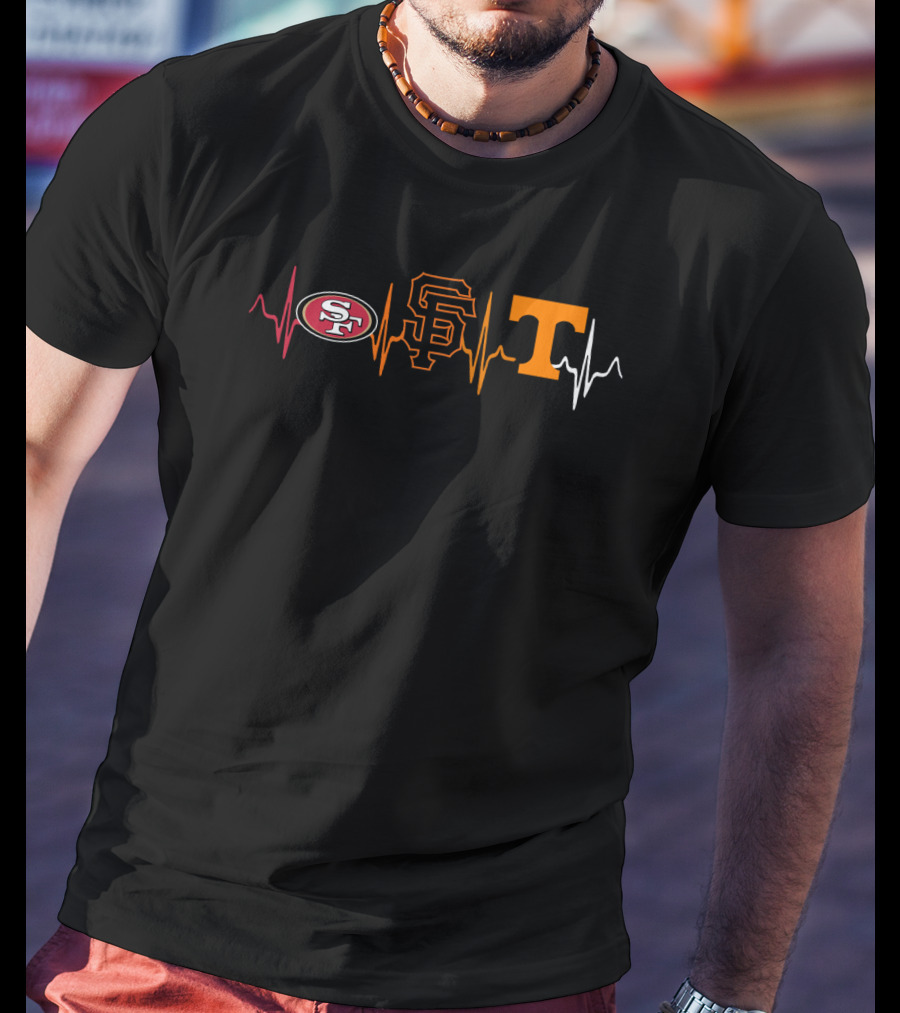 Love 49ers Giants Tennessee Vols Heartbeat Icons T-Shirt