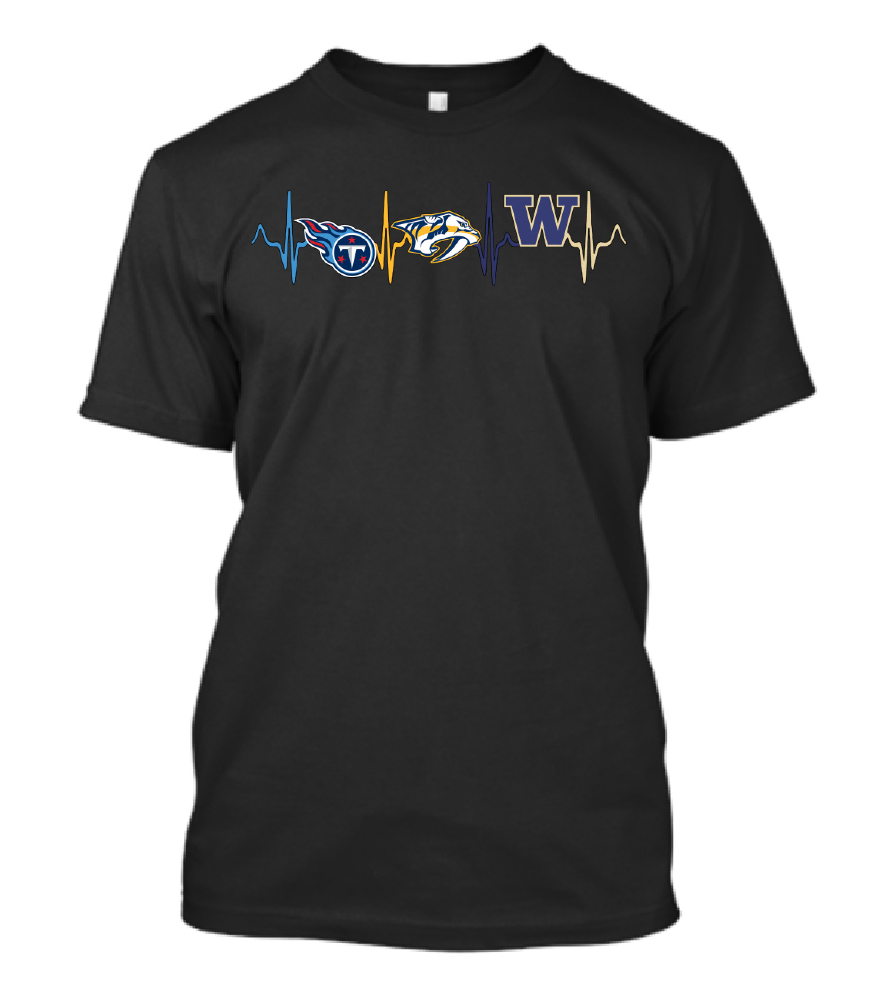 Titans Predators Washington Huskies Heartbeat Line T-Shirt
