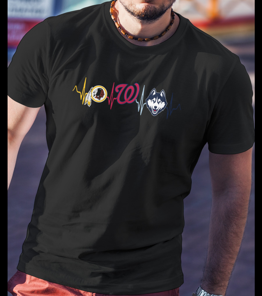 Love Redskins Nationals Huskies Heartbeat T-Shirt