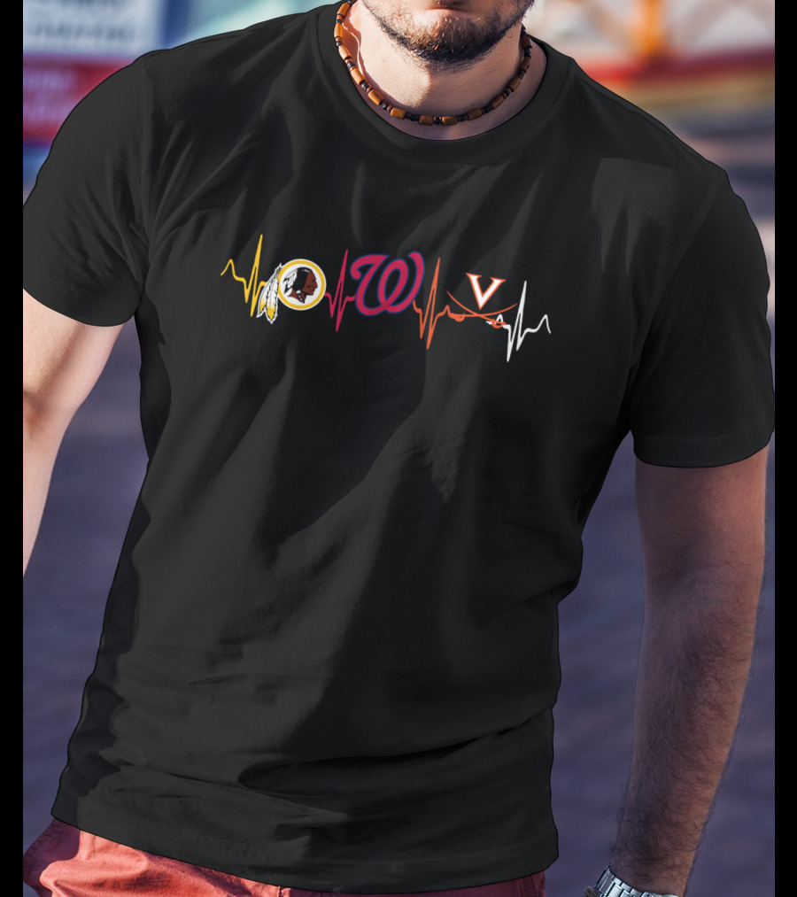Love Redskins Nationals Virginia Cavaliers Heartbeat T-Shirt