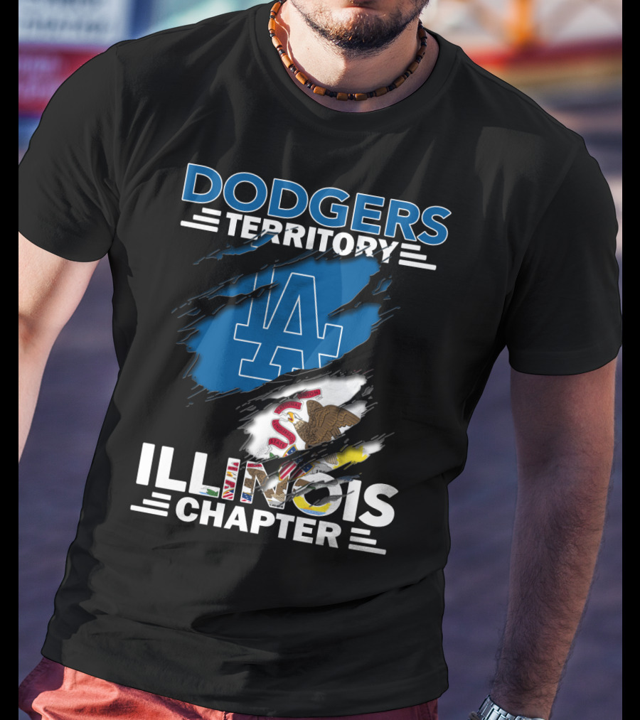 Dodgers Territory Illinois Chapter LA Logo And Illinois Flag Emblem T-Shirt