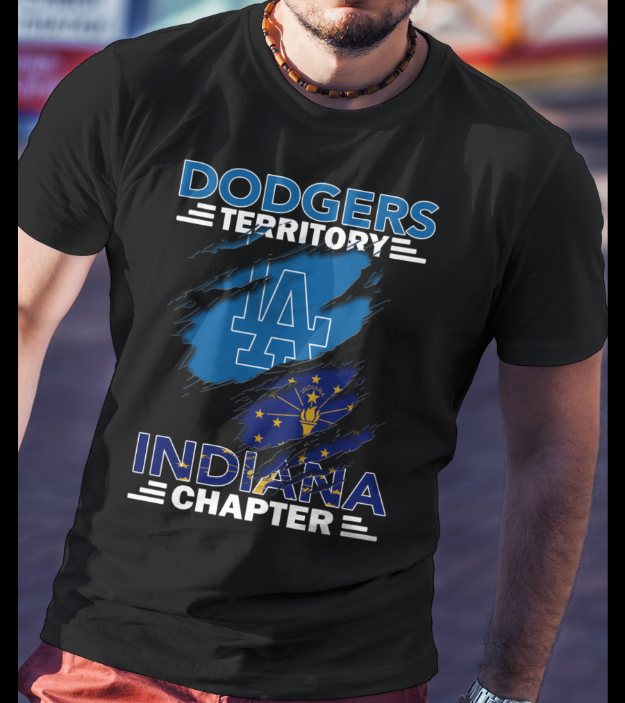 Dodgers Territory Indiana Chapter LA Logo Indiana Flag T-Shirt
