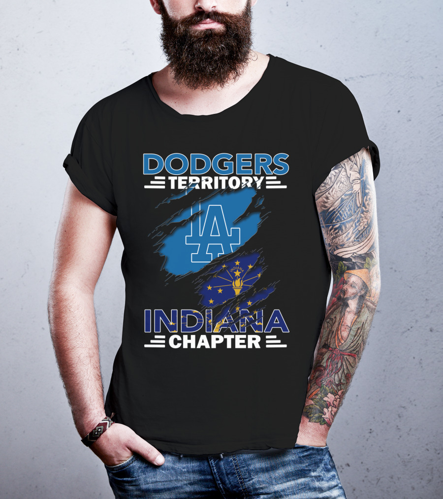 Dodgers Territory Indiana Chapter LA Logo Indiana Flag T-Shirt