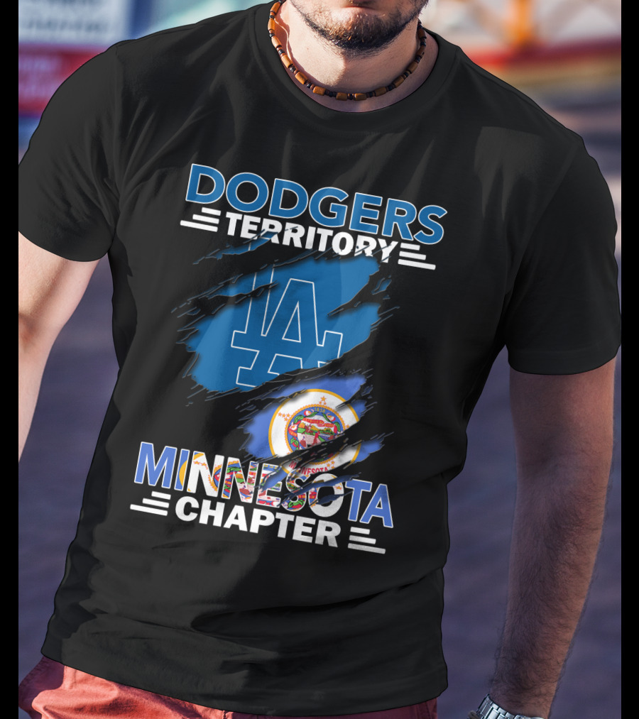 Dodgers Territory Minnesota Chapter LA Logo With Minnesota State Flag Elements T-Shirt