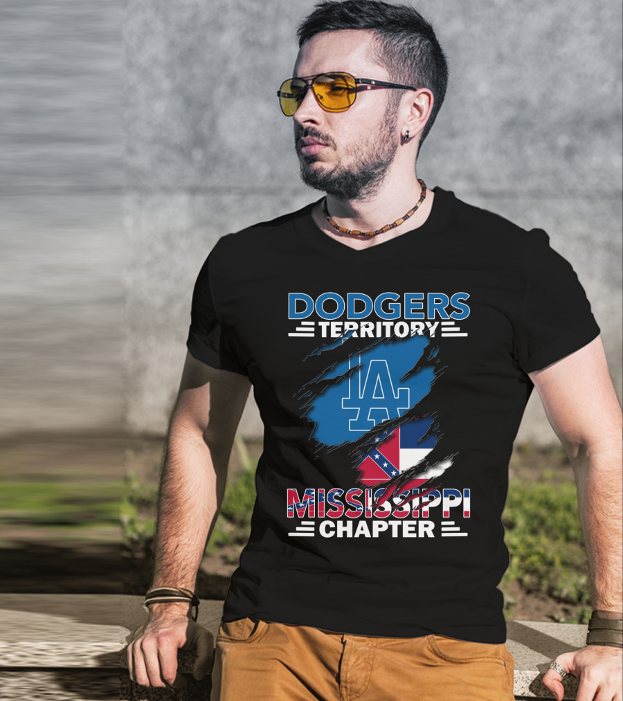 Dodgers Territory Mississippi Chapter LA Logo And Flag Elements T-Shirt