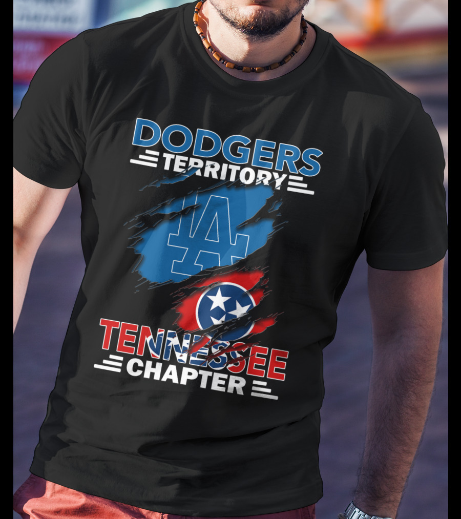 Dodgers Territory LA Logo Tennessee Chapter Tri-Star Flag T-Shirt