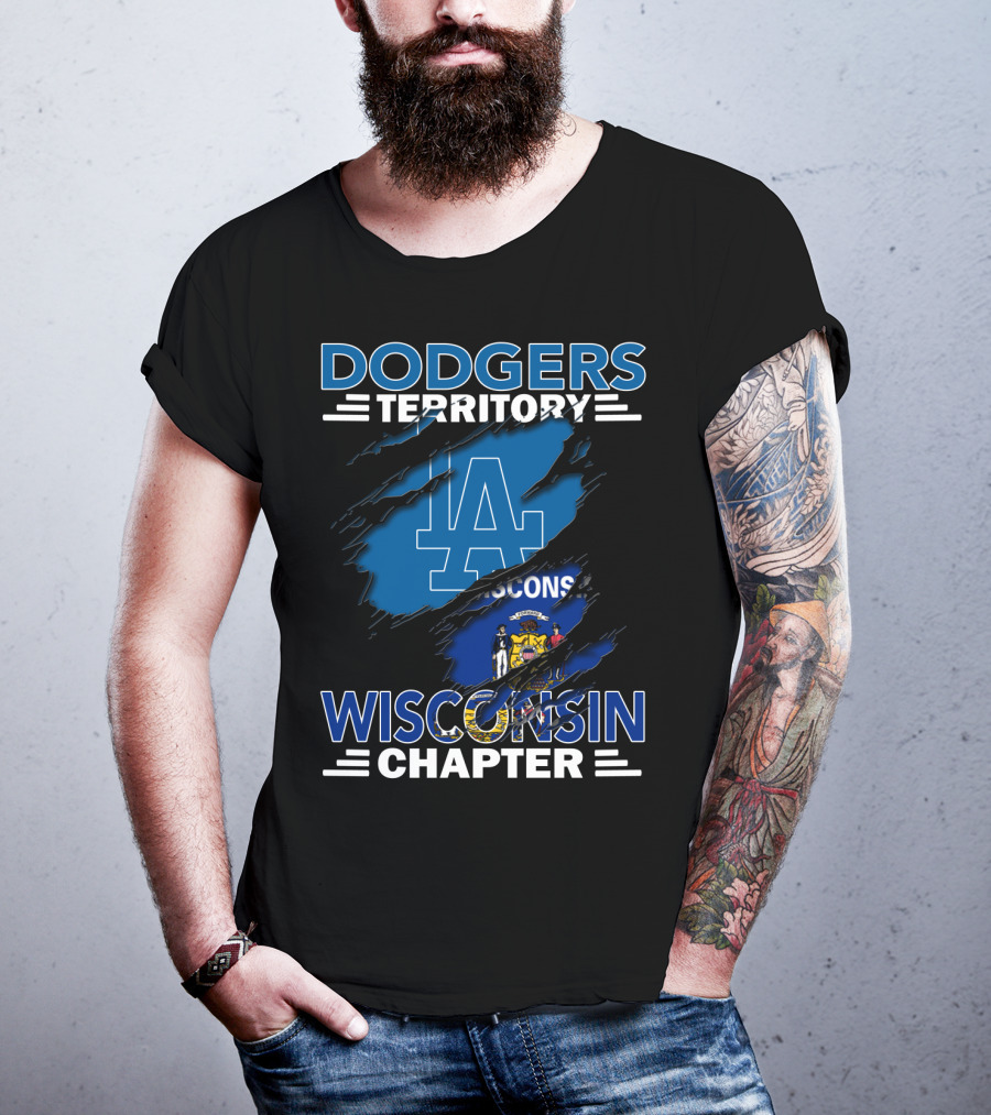 Dodgers Territory Wisconsin Chapter LA Logo Blue Background T-Shirt