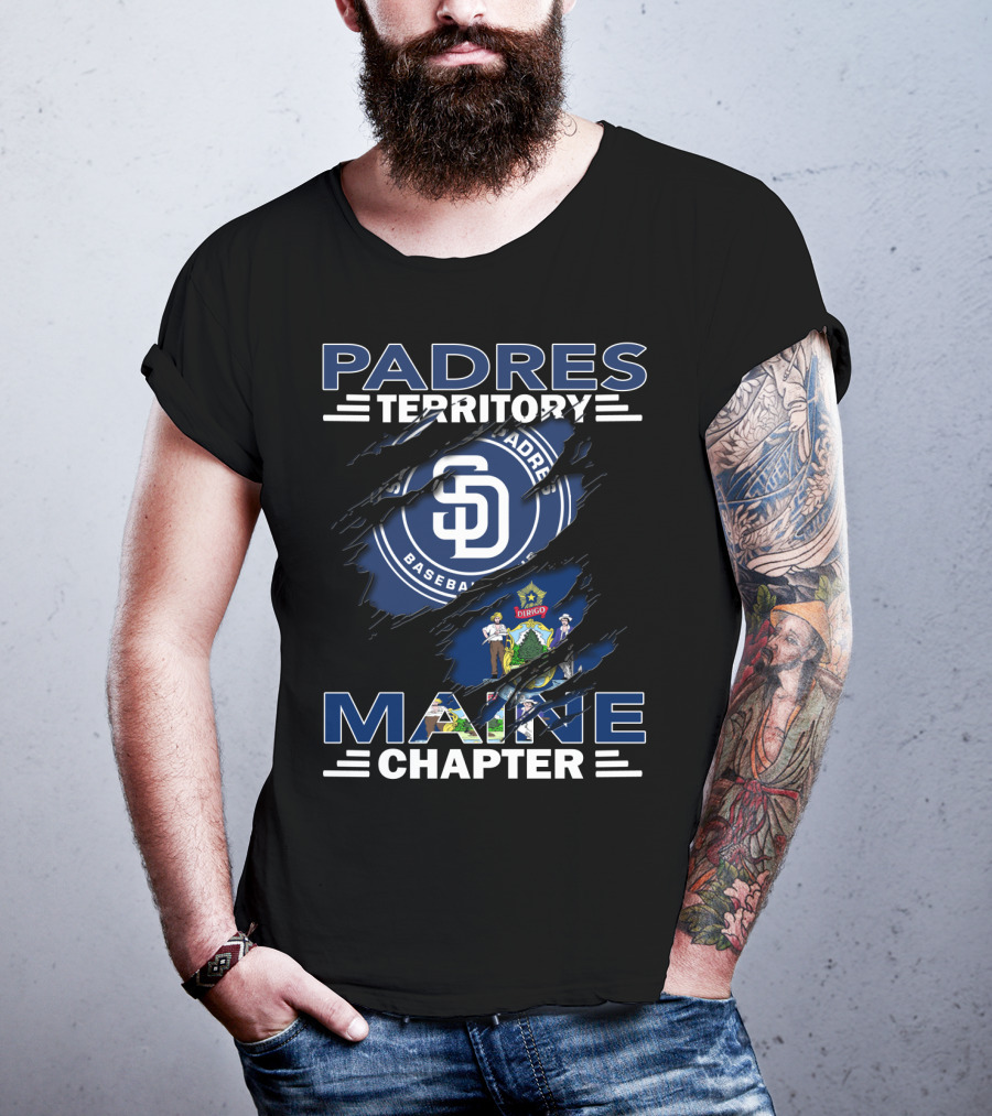 Padres Territory Maine Chapter SD Logo Baseball Maine Flag T-Shirt