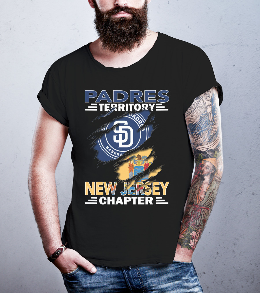 Padres Territory New Jersey Chapter SD Baseball Logo And State Flag Elements T-Shirt
