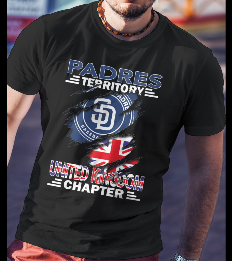 Padres Territory Baseball United Kingdom Chapter With SD Logo And Union Jack T-Shirt