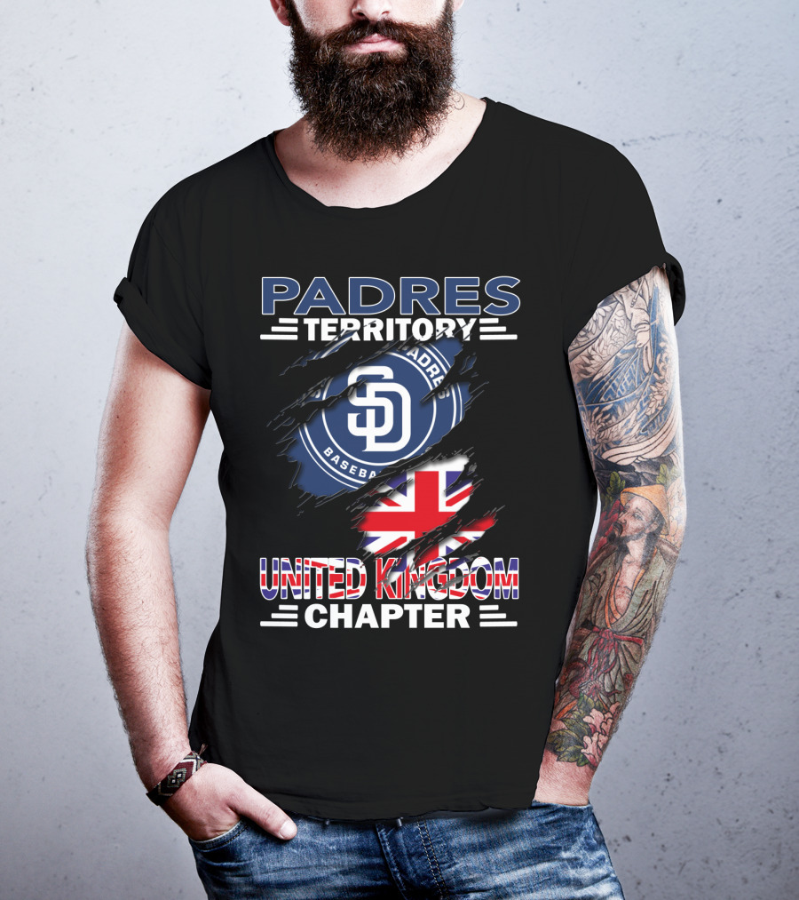 Padres Territory Baseball United Kingdom Chapter With SD Logo And Union Jack T-Shirt