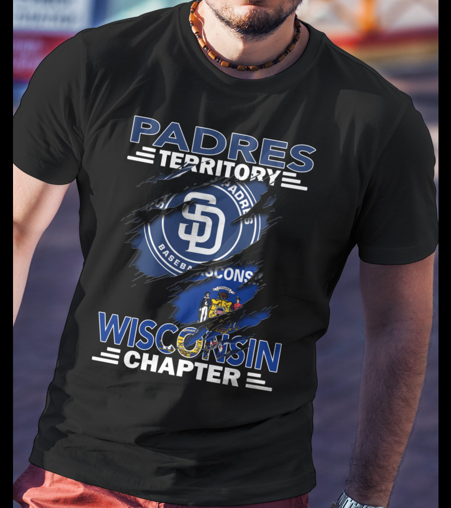Padres Territory Wisconsin Chapter Baseball SD Logo Wisconsin Flag T-Shirt