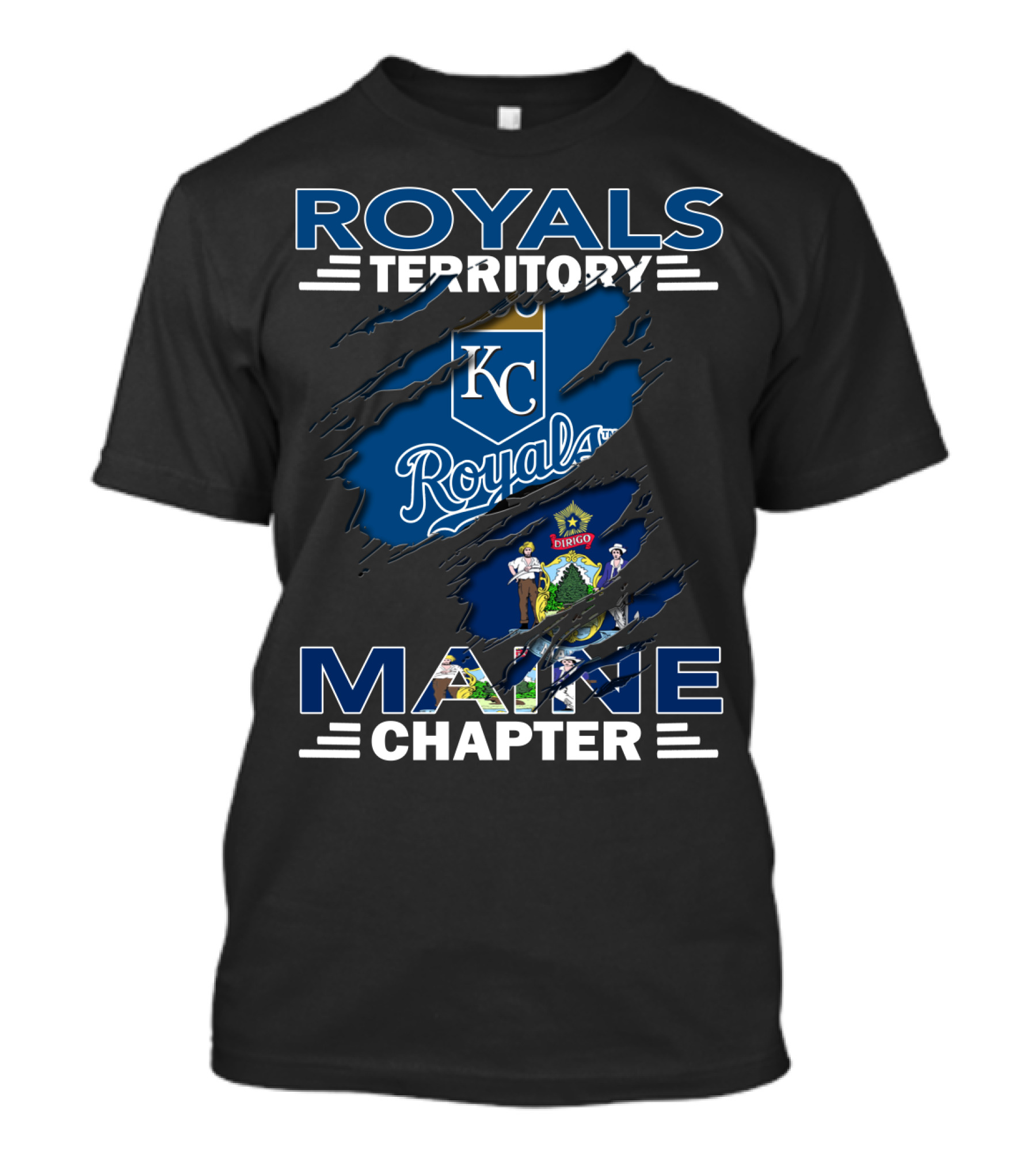 Royals Territory KC Logo Maine State Badge Chapter T-Shirt